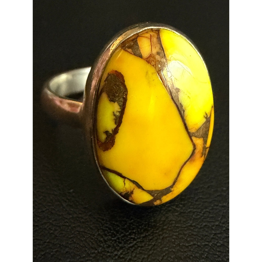 Sterling Silver Ring Turquoise Honey Dahlia Yellow Southwest Bezel 925 Size 7.5 - Picture 6 of 11